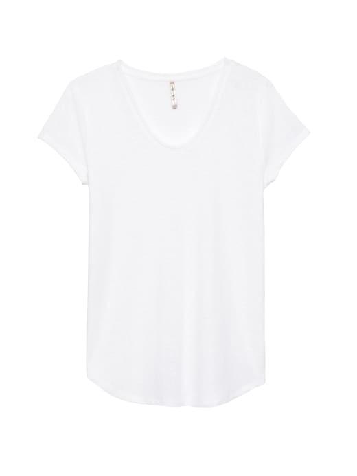 Banana Republic Womens Linen-blend Cap-sleeve Scoop Tee White Size M