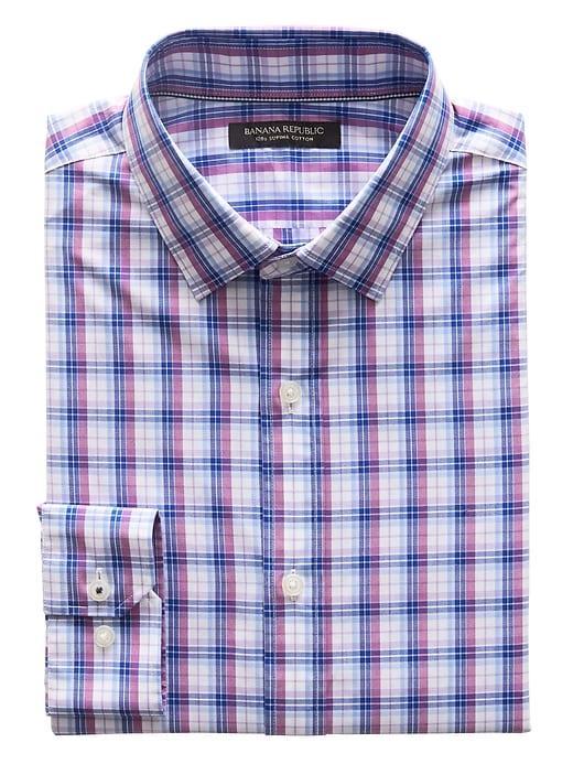 Banana Republic Mens Camden Standard-fit Supima Cotton Check Shirt Raspberry Size S