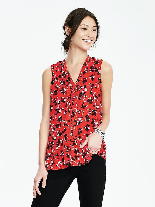 Banana Republic Floral Crepe Tie Neck Blouse Size L Petite - Red Glow
