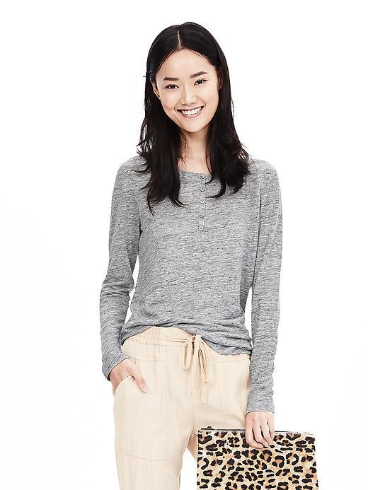 Banana Republic Womens Linen Henley Size L - Heather Gray