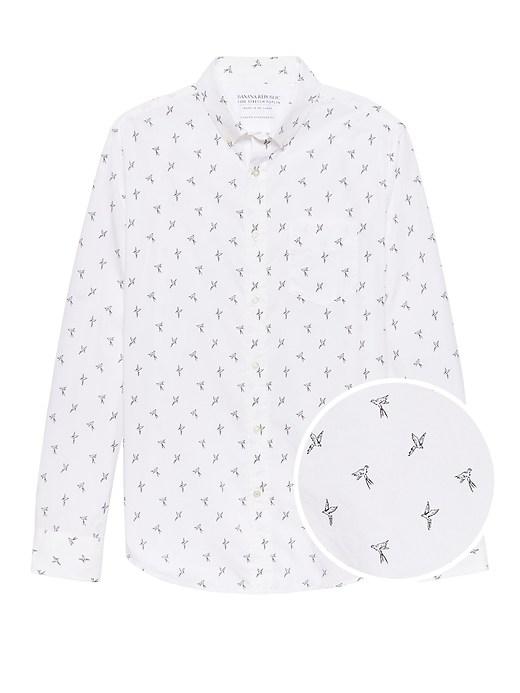 Banana Republic Mens Camden Standard-fit Luxe Poplin Bird Print Shirt Bird';s-eye View Size L