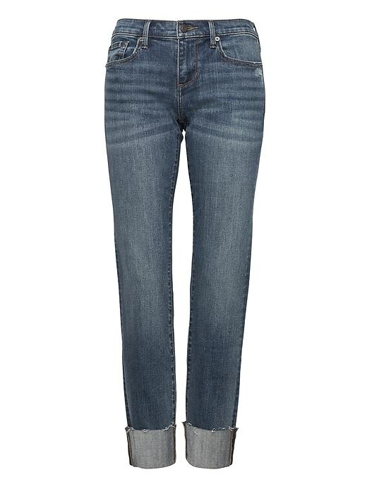 Banana Republic Womens Girlfriend Medium Wash Jean With Fray Hem Medium Wash Size 24