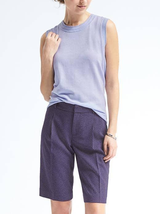 Banana Republic Womens Merino Pointelle Shell - Light Blue