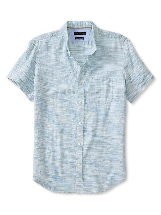 Banana Republic Mens Linen Space Dye Shirt Size L Tall - Green