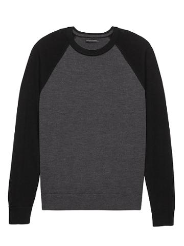 Banana Republic Mens Italian Merino Crew Sweater-neck Raglan Sweater Charcoal Gray Size Xl