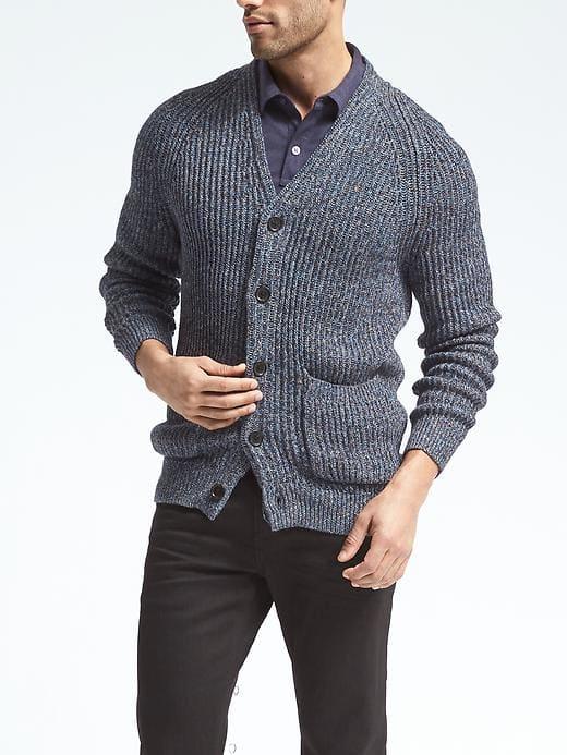 Banana Republic Mens Ribbed Shawl Collar Cardigan - Navy Star