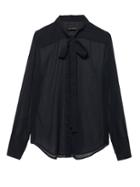 Banana Republic Womens Petite Dillon Classic-fit Sheer Clip-dot Tie-neck Shirt Navy Size L