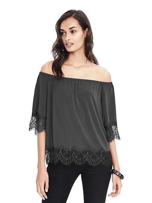 Banana Republic Womens Long Sleeve Lace Trim Top - Mink Grey