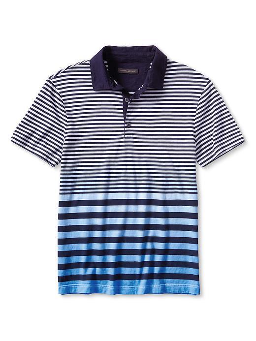 Banana Republic Mens Slim Stripe Dip Dye Polo Size L Tall - Navy