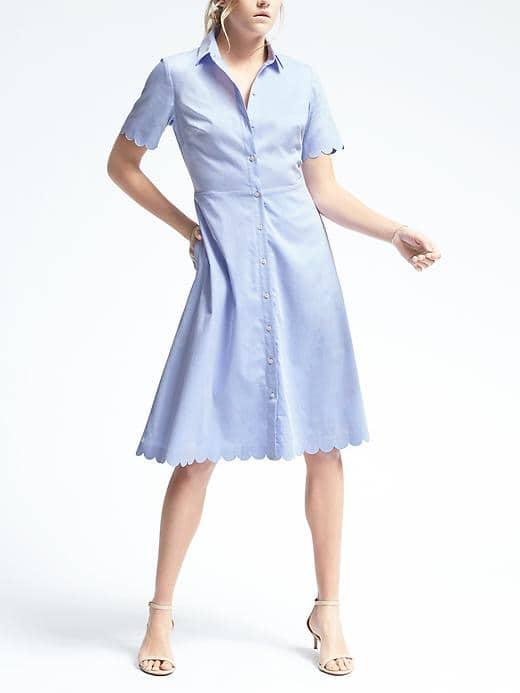Banana Republic Womens Blue Scallop Shirtdress - Cerulean Blue