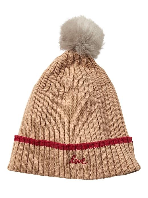 Banana Republic Womens Embroidered Love Pom-pom Beanie Camel & Cherry Red Size One Size