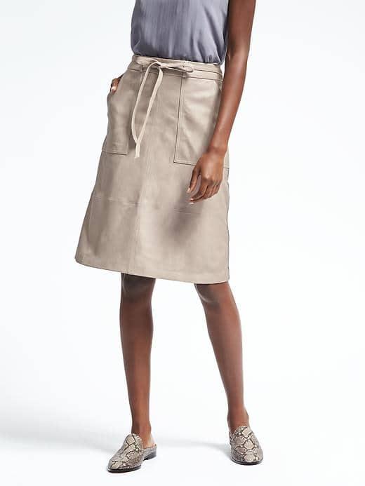 Banana Republic Womens Heritage Washed Leather Wrap Skirt - Golden Beige