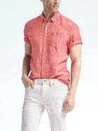 Banana Republic Mens Camden Fit Dot Linen Short Sleeve Shirt - Lipstick Red