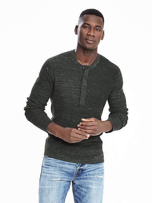 Banana Republic Mens Textured Cotton Linen Henley Pullover Size L Tall - Cypress18 0322 Tcx