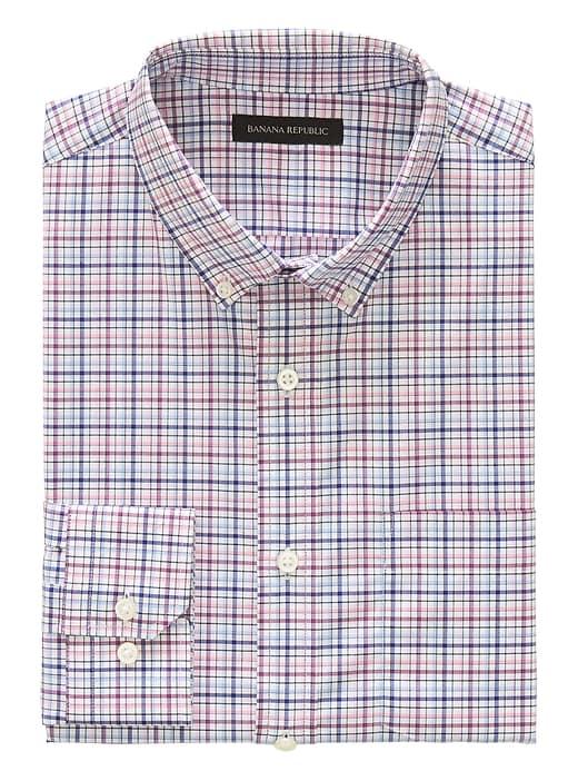 Banana Republic Mens New Slim-fit Tech-stretch Cotton Grid Shirt Classic Pink Size M