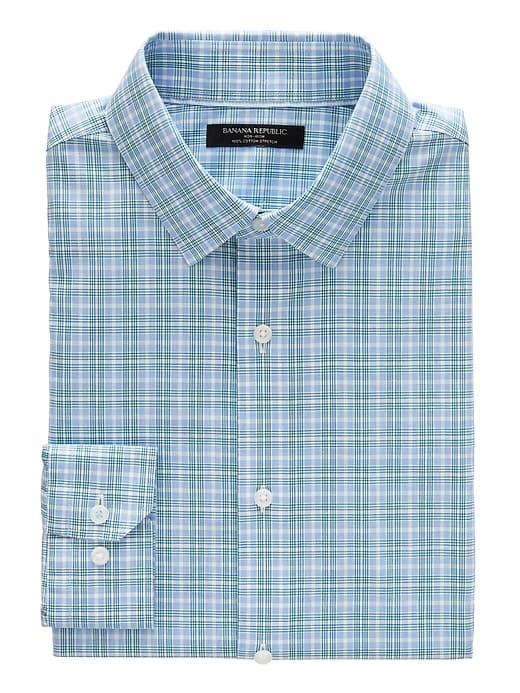 Banana Republic Mens Grant Slim-fit Non-iron Check Shirt White & Blue Grass Size M