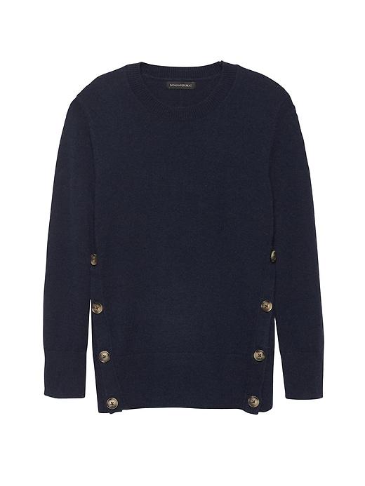 Banana Republic Womens Cotton-wool Blend Button-side Crew-neck Sweater Navy Blue Size S