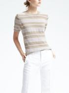 Banana Republic Womens Stripe Italian Linen Short Sleeve Pullover - Taupe