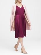 Banana Republic Womens Petite Pleated Fit-and-flare Dress Claret Red Size 4