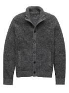 Banana Republic Mens Textured Cotton Mock-neck Cardigan Sweater Black Size L