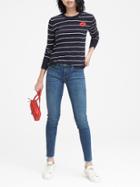 Banana Republic Womens Italian Merino-blend Crew-neck Sweater Bold Blue Stripe Size Xs