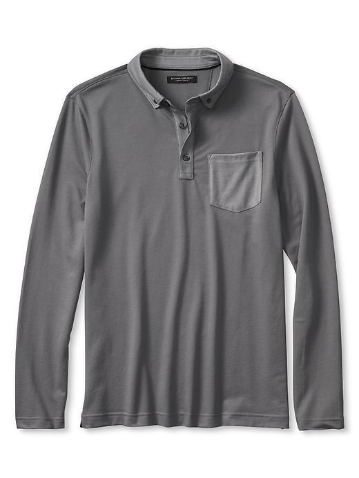 Banana Republic Mens Luxe Touch Plaited Long Sleeve Polo Size L Tall - Urban Gray