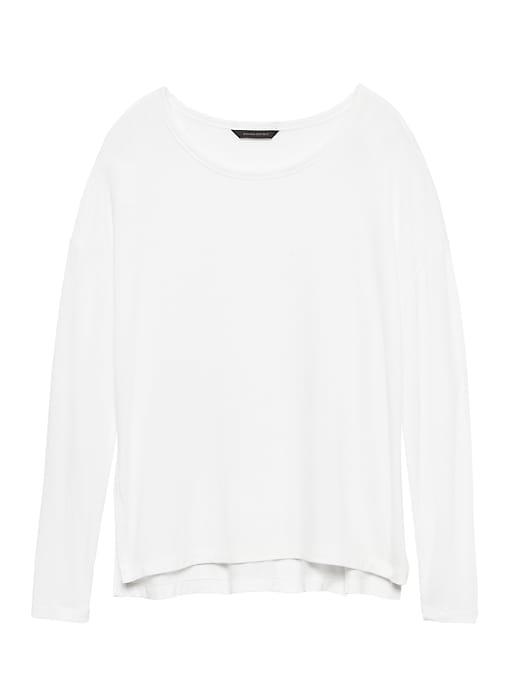 Banana Republic Womens Soft-stretch Long-sleeve Relaxed T-shirt White Size S