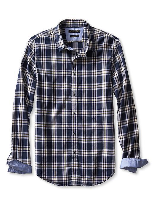 Banana Republic Mens Grant Fit Custom 078 Wash Bold Check Shirt Size L Tall - Preppy Navy