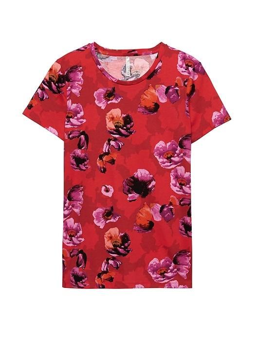 Banana Republic Womens Supima Cotton Floral Crew-neck T-shirt Red Sunset Size Xs