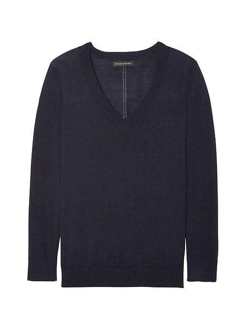 Banana Republic Womens Machine-washable Merino V-neck Sweater Navy Size S