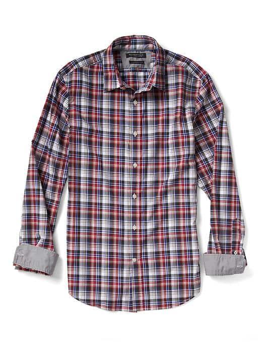 Banana Republic Mens Camden Fit Custom Wash Gingham Shirt - Tomato Paste