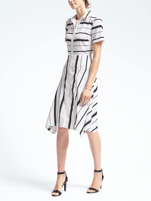 Banana Republic Womens Handkerchief Hem Strip Shirt Dress - Black/white