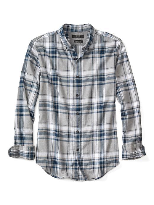 Banana Republic Mens Grant Fit Plaid Flannel Shirt - Navy Star