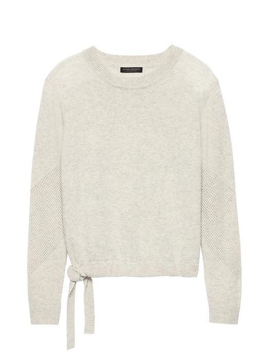 Banana Republic Womens Cashmere Mesh-sleeve Tie-hem Sweater Heather Light Gray Size L