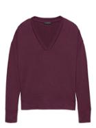 Banana Republic Womens Petite Luxespun V-neck T-shirt Dark Maroon Size Xxs