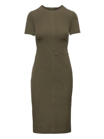Banana Republic Womens Petite Side-button Bi-stretch Sheath Dress Olive Size 6