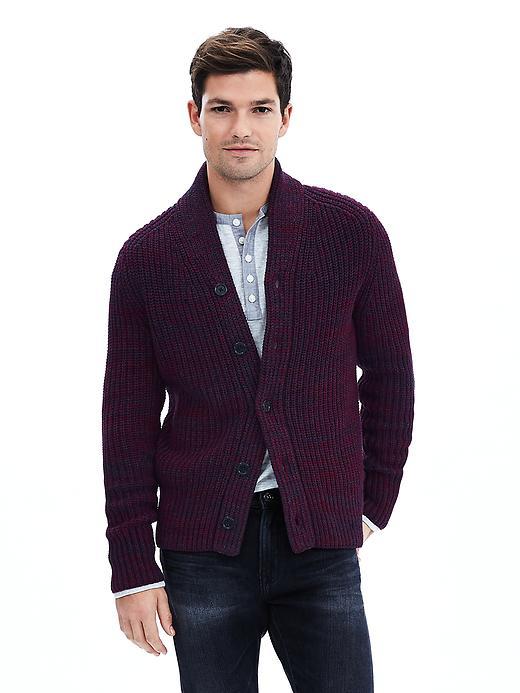 Banana Republic Mens Ribbed Shawl Collar Cardigan Size L Tall - Preppy Navy