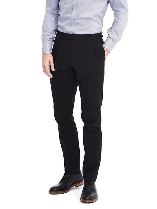 Banana Republic Mens Slim Double Pleated Wool Dress Pant - Black