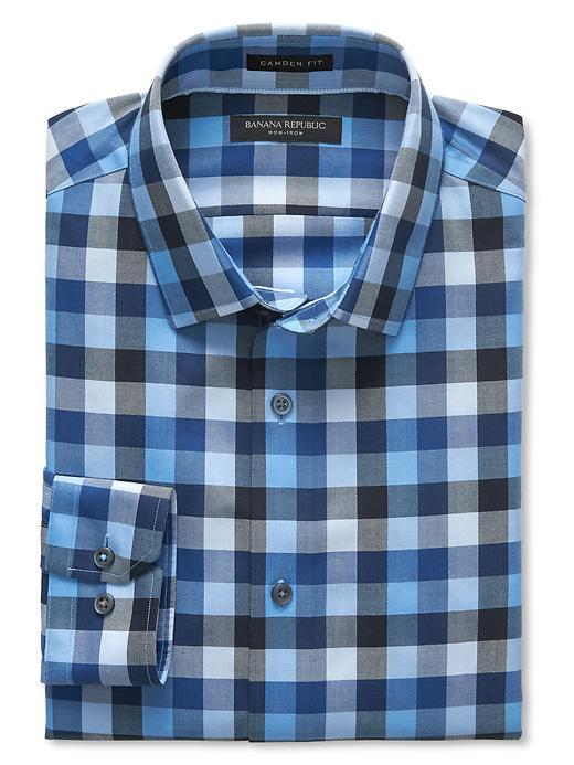 Banana Republic Camden Fit Non Iron Buffalo Check Shirt Size L Tall - Blue Willow
