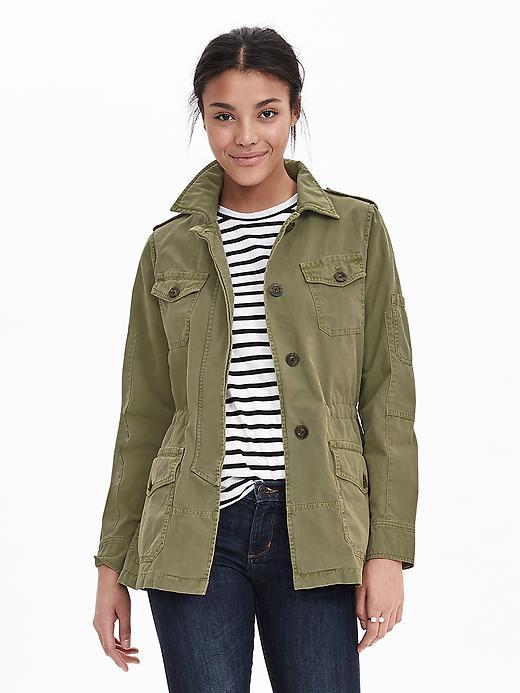 Banana Republic Military Jacket Size L Petite - Tigers Eye Green