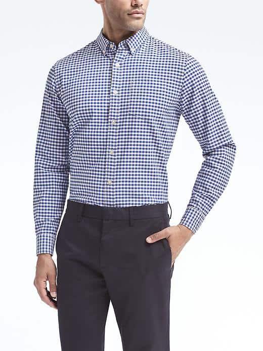 Banana Republic Mens Camden Fit Cotton Stretch Gingham Shirt - Anchor Royal Gingham