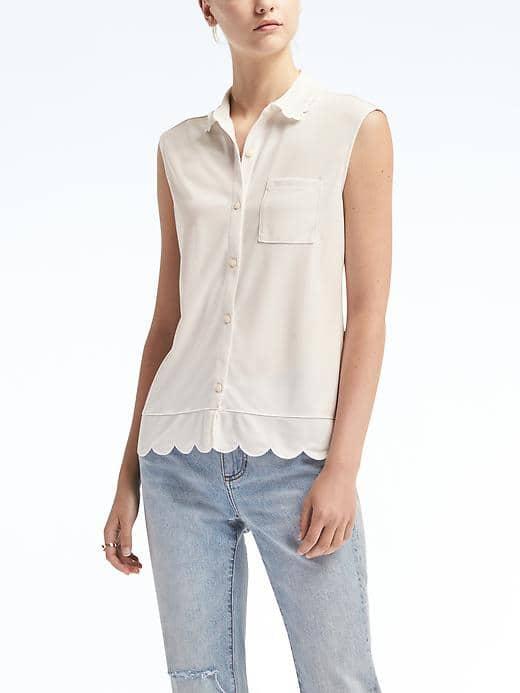 Banana Republic Womens Scallop Trim Shirt - White