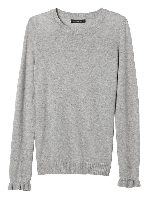 Banana Republic Fine Italian Superloft Ruffle Cuff Crew - Heather Light Gray