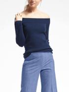 Banana Republic Womens Merino Off Shoulder Ribbed Sweater - Navy
