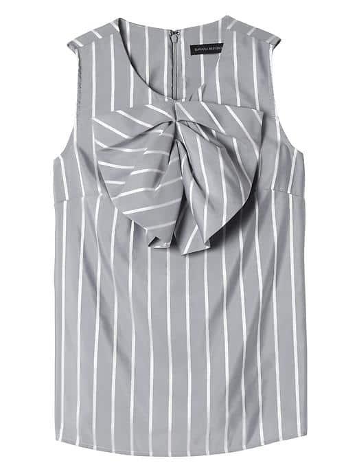 Banana Republic Womens Stripe Pleated Bow Top - White