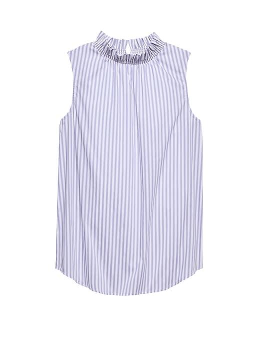 Banana Republic Womens Stripe Ruffle-neck Poplin Top White Size S