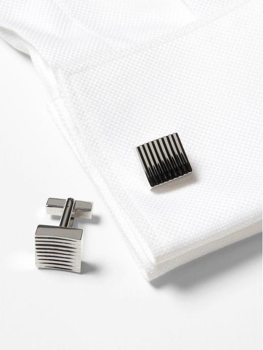 Banana Republic Men's Ridged Silver Chunky Square Cuff Bracelet Links - Silver