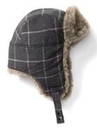 Banana Republic Mens Quilted Plaid Fur Trapper Hat - Gray