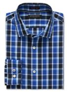 Banana Republic Mens Grant Fit Saturated Check Non Iron Shirt Size L Tall - Blue Willow