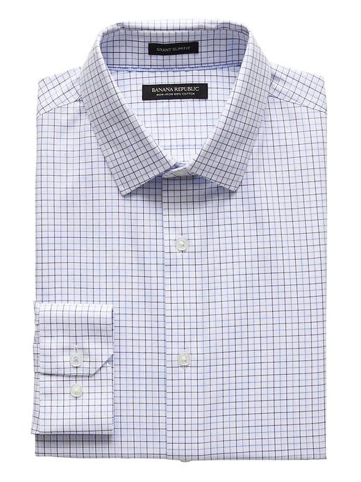 Banana Republic Mens Grant Slim-fit Non-iron Grid Shirt Riviera Blue Size L